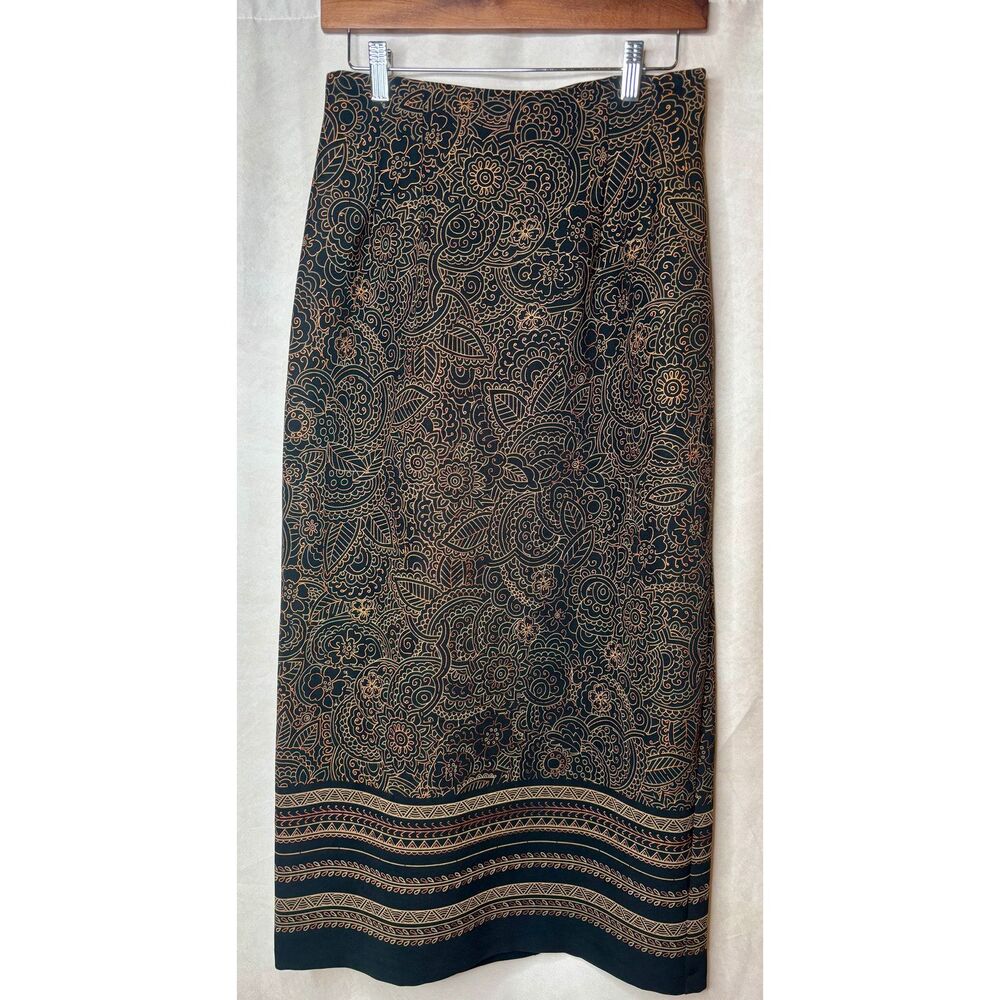 Briggs New York Paisley Midi Skirt Size 8 Stretch Boho Career Chic